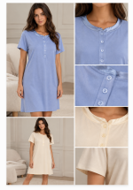 Camicia da notte donna con serafino e dettagli satinati – Bisbigli