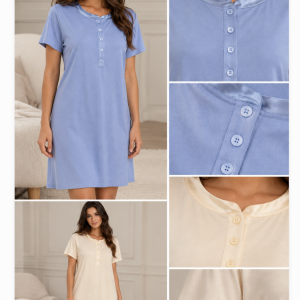 Camicia da notte donna con serafino e dettagli satinati – Bisbigli