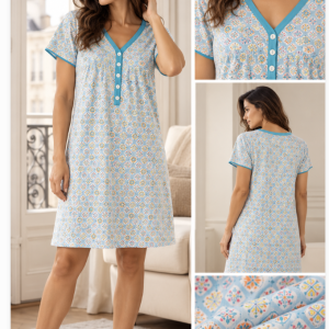 Camicia da notte donna fantasia geometrica con bottoni – Linclalor