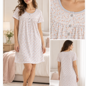 Camicia da notte donna fantasia geometrica mezza manica – Linclalor