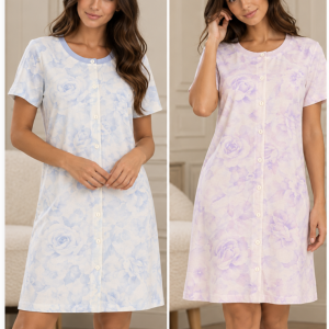 Camicia da notte donna floreale con bottoni – Linclalor