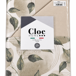 Completo Lenzuola Matrimoniale Cloe Home in Flanella – Fantasia Foglie Verde e Beige