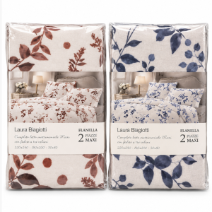 Completo letto matrimoniale Maxi Laura Biagiotti in flanella 100% cotone fantasia floreale