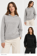 Felpa Twinset con Cappuccio e Logo – Grigio Chiaro e Nero