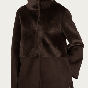 Giacca Lunga Donna Ragno Double-Face con Collo Alto in Vegan Shearling