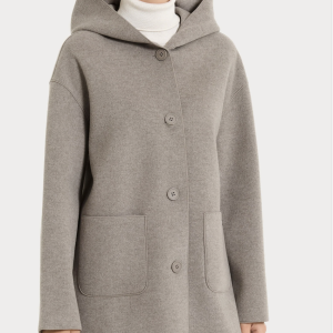 Giaccone con cappuccio donna in Vegan Wool con bottoni centrali