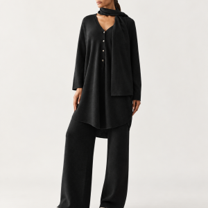 Iconique Cardigan Donna Nero in Maglia con Sciarpa Coordinata