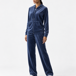 Iconique Completo Donna in Velluto Blu con Felpa con Cappuccio e Pantalone