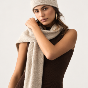Iconique Set Donna Beige con Sciarpa e Cappello in Maglia