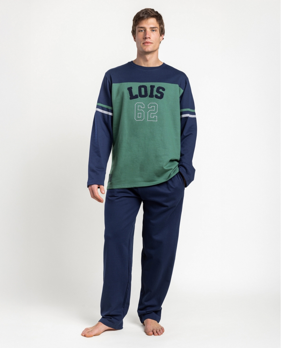 Pigiama Uomo Lois Preppy in Felpa di Cotone – Blu Navy