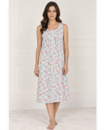 Camicia da notte donna Linclalor a spalla larga fantasia floreale azzurra
