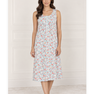 Camicia da notte donna Linclalor a spalla larga fantasia floreale azzurra