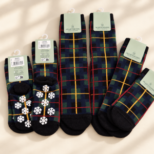 Calzini antiscivolo Maryhome fantasia tartan blu e verde