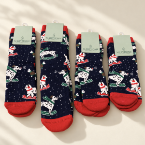Calzini natalizi Maryhome blu con dalmata sugli sci