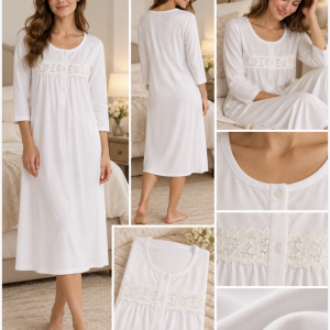 Camicia da Notte Donna Lattanzio Dominam Bianca con Pizzo – Ultima Tg. 42