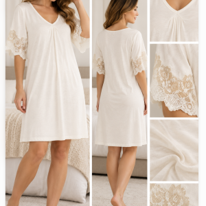Camicia da Notte Donna Verdiani Avorio con Pizzo