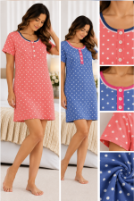 Camicia da Notte Donna a Pois con Bottoncini – Due Varianti Colore