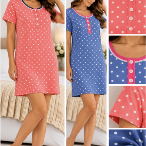 Camicia da Notte Donna a Pois con Bottoncini – Due Varianti Colore