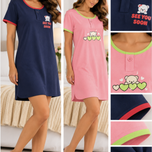 Camicia da Notte Donna con Serafino e Stampa Orsetto – Promo €18