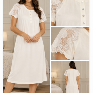 Camicia da notte donna avorio con pizzo sulle maniche – Bisbigli – Ultimo pezzo TG 58