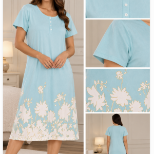 Camicia da notte donna azzurra con stampa floreale – Bisbigli – Ultimo pezzo TG 58