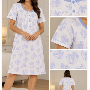Camicia da notte donna bianca con cuori azzurri – ultima 44 - Linclalor