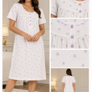 Camicia da notte donna bianca con dettagli lilla – Linclalor – Ultimo pezzo TG 44
