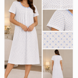 Camicia da notte donna bianca con fantasia azzurra – Linclalor – Ultimo pezzo TG 44