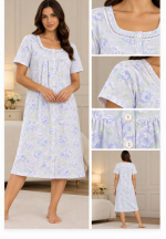 Camicia da notte donna floreale lilla con dettaglio traforato – Linclalor – Ultimo pezzo TG 44