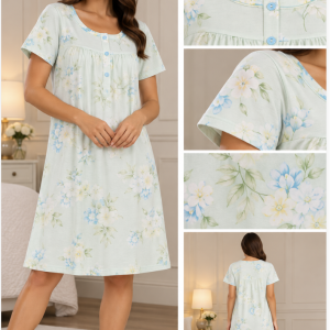 Camicia da notte donna floreale verde acqua – Linclalor – Ultimo pezzo TG 64