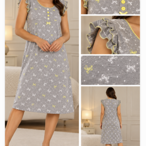 Camicia da notte donna grigia con volant – Bee Cool by Bisbigli – Ultimo pezzo TG 42