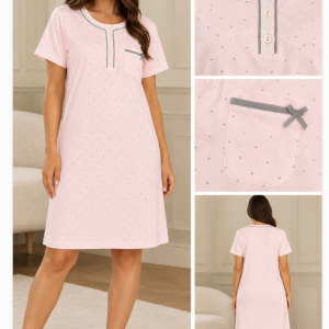 Camicia da notte donna rosa a pois con serafino – Linclalor