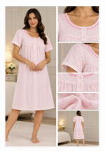 Camicia da notte donna rosa in garza di cotone con serafino – Linclalor – Ultimo pezzo TG 46
