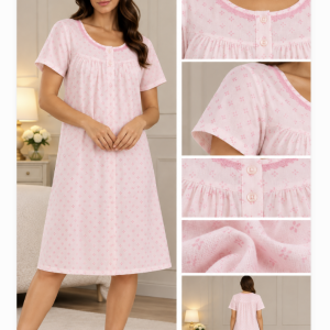 Camicia da notte donna rosa in garza di cotone con serafino – Linclalor – Ultimo pezzo TG 46