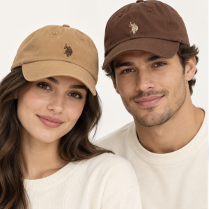 Cappello unisex U.S. Polo Assn. con visiera e logo ricamato – Cammello e marrone