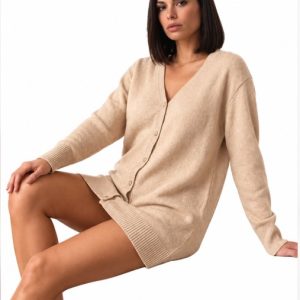 Cardigan Lungo Donna Bisbigli in Maglia con Bottoni