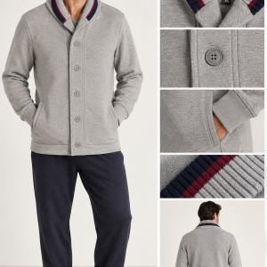 Cardigan Uomo Jamas Grigio con Collo Sciallato a Contrasto