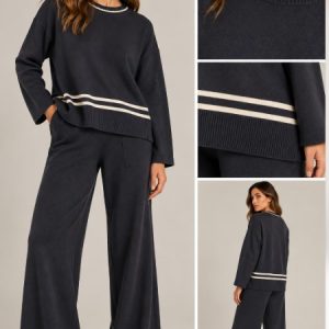 Completo Donna Bisbigli in Maglia con Profili a Contrasto e Pantalone Palazzo