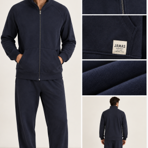 Felpa Uomo Jamas Blu con Zip e Tasche – Ultimo Pezzo Taglia 46