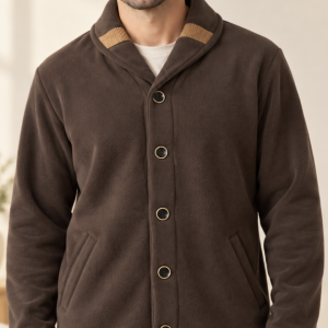 Giacca da camera uomo Maryplaid in pile marrone con bottoni