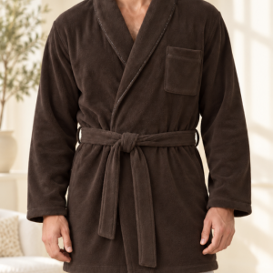 Giacca da camera uomo Maryplaid in pile marrone con cintura