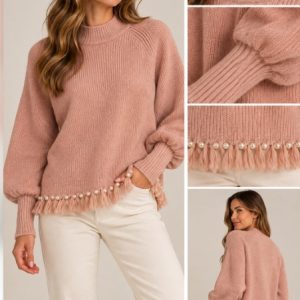 Maglione Donna Twinset in Maglia con Frange e Perle Decorative