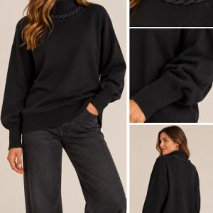 Maglione Donna Twinset Dolcevita con Treccia Decorativa Lurex