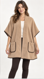 Mantella donna Maryplaid con tasche e bordi a contrasto – Cammello e marrone