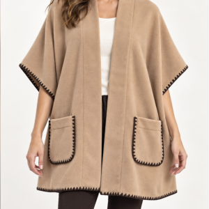Mantella donna Maryplaid con tasche e bordi a contrasto – Cammello e marrone