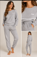 Pigiama Donna FILA in Cotone Felpato con Girocollo e Pantalone Jogger