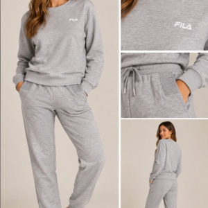 Pigiama Donna FILA in Cotone Felpato con Girocollo e Pantalone Jogger