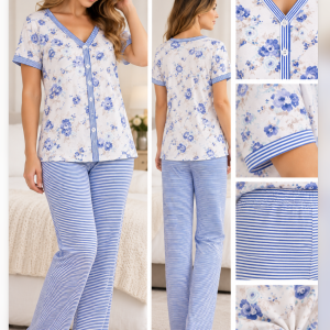 Pigiama Donna Floreale Mezza Manica con Pantalone Lungo