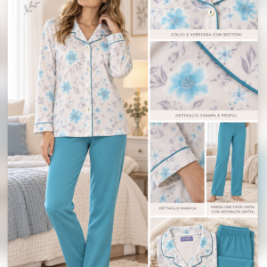 Pigiama Donna Linclalor Floreale con Pantalone Tinta Unita – Disponibile fino alla Tg. 60