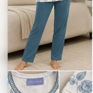 Pigiama Donna Linclalor Floreale con Pantalone Tinta Unita – Ottanio o Rosa – Fino alla Tg. 60